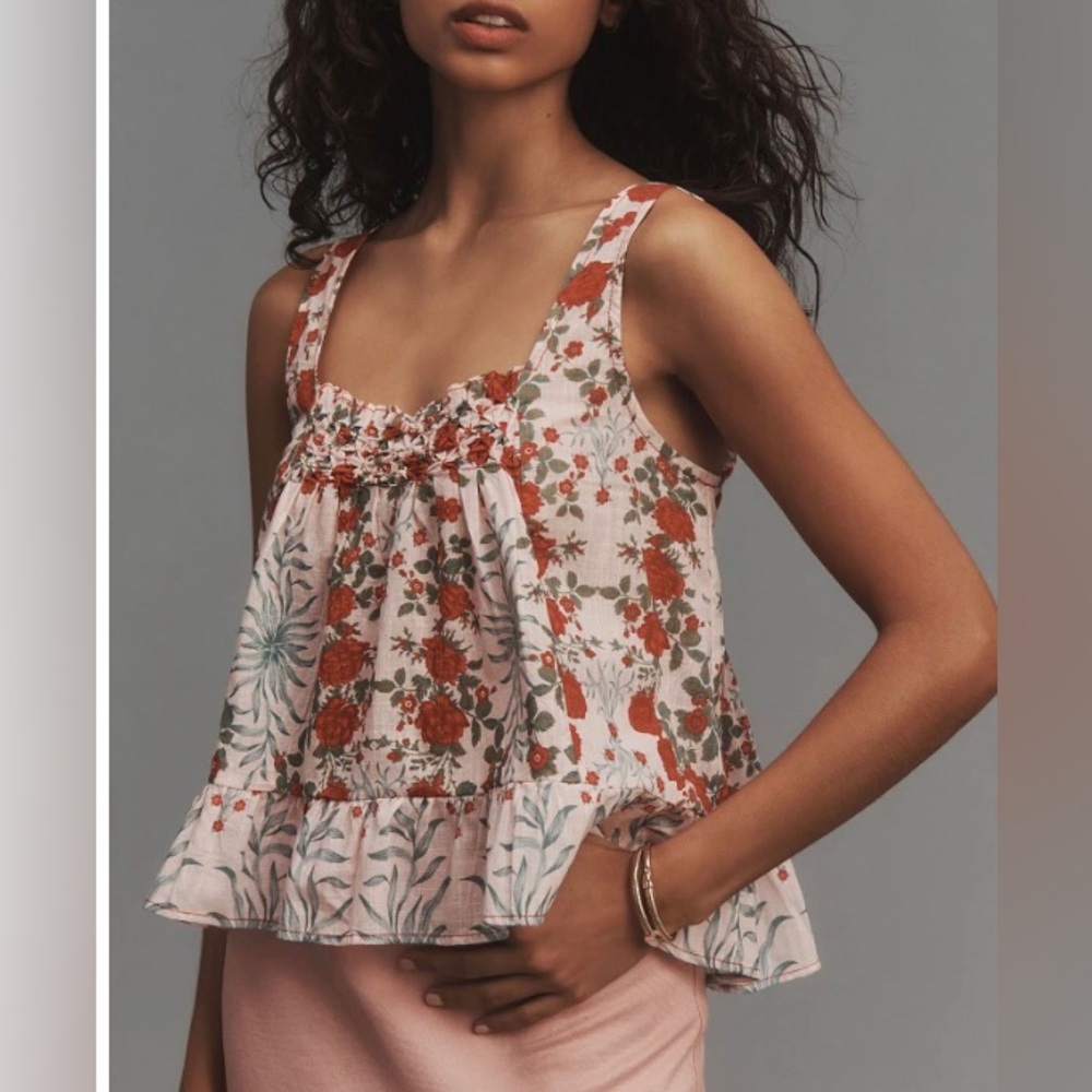 Anthropologie Maeve Mock Neck Seamed Floral Print Swing Tank Top Size XS